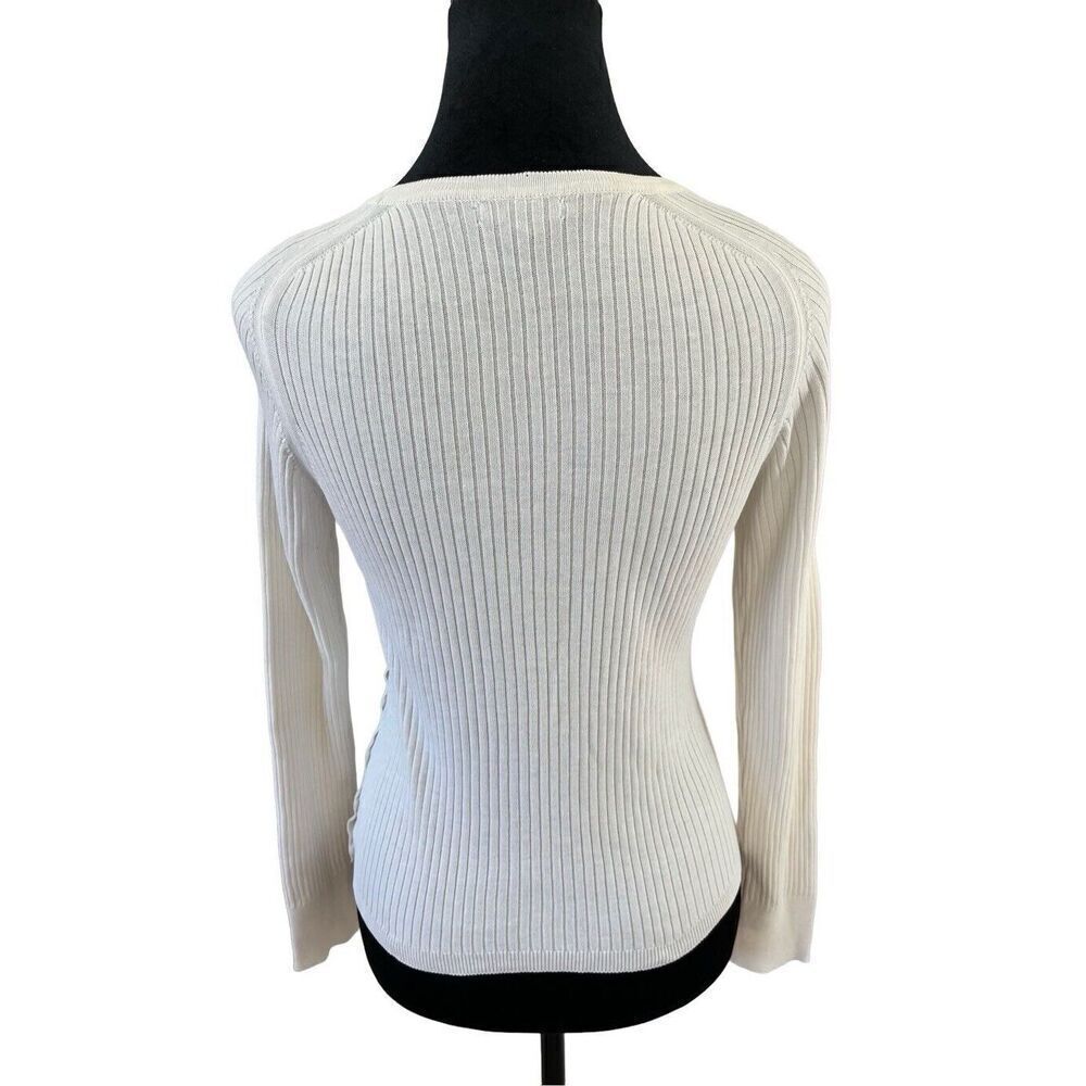 Burberry London Cotton White CREWNECK Long sleeve Sweater Button Details Size S - Picture 5 of 13